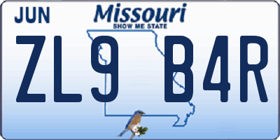 MO license plate ZL9B4R