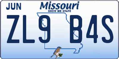 MO license plate ZL9B4S