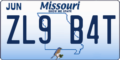 MO license plate ZL9B4T