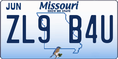 MO license plate ZL9B4U