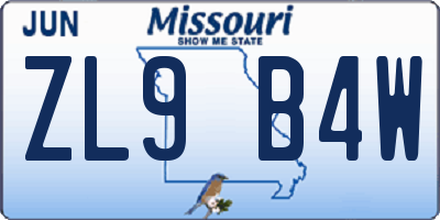MO license plate ZL9B4W