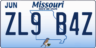 MO license plate ZL9B4Z