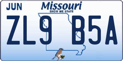 MO license plate ZL9B5A