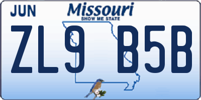 MO license plate ZL9B5B