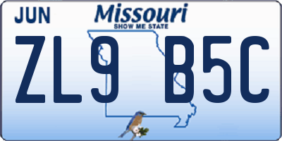 MO license plate ZL9B5C