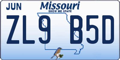 MO license plate ZL9B5D