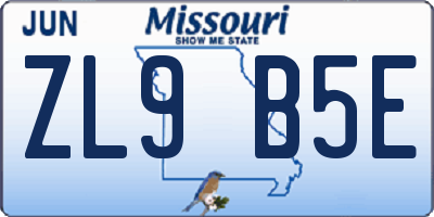 MO license plate ZL9B5E