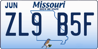 MO license plate ZL9B5F