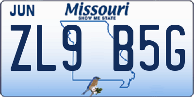 MO license plate ZL9B5G