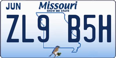 MO license plate ZL9B5H
