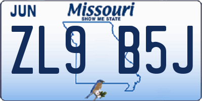 MO license plate ZL9B5J