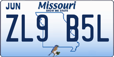 MO license plate ZL9B5L