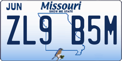 MO license plate ZL9B5M