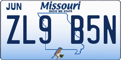 MO license plate ZL9B5N