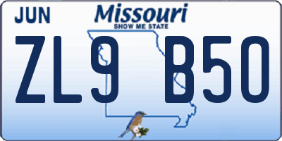 MO license plate ZL9B5O