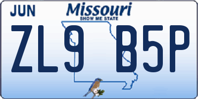MO license plate ZL9B5P