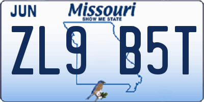 MO license plate ZL9B5T