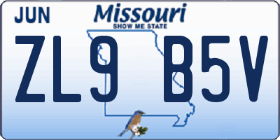 MO license plate ZL9B5V