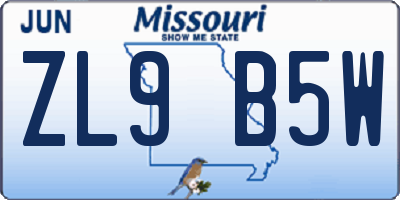 MO license plate ZL9B5W