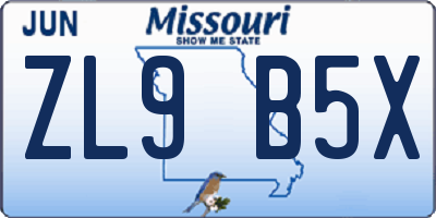 MO license plate ZL9B5X