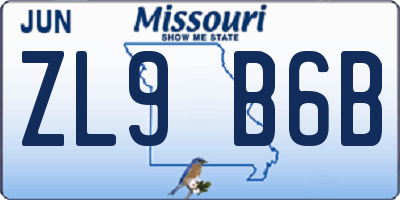 MO license plate ZL9B6B