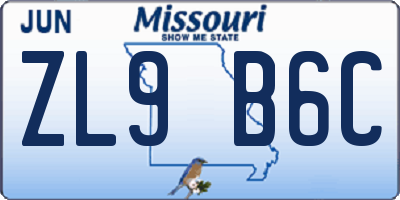 MO license plate ZL9B6C