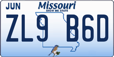 MO license plate ZL9B6D