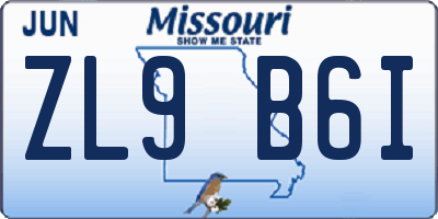 MO license plate ZL9B6I