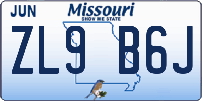 MO license plate ZL9B6J