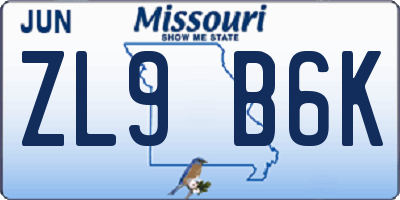 MO license plate ZL9B6K