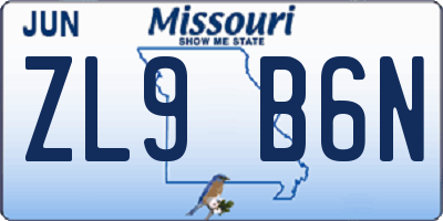 MO license plate ZL9B6N