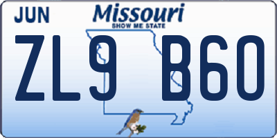 MO license plate ZL9B6O