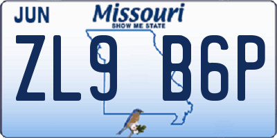 MO license plate ZL9B6P