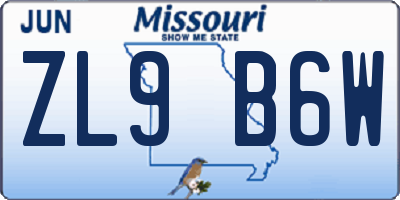 MO license plate ZL9B6W
