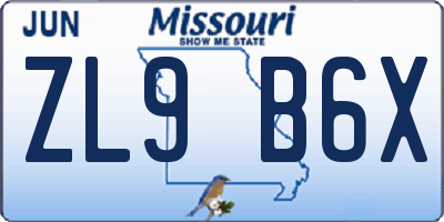 MO license plate ZL9B6X