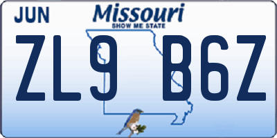 MO license plate ZL9B6Z