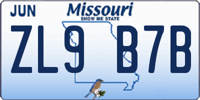 MO license plate ZL9B7B