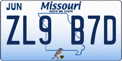 MO license plate ZL9B7D