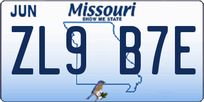 MO license plate ZL9B7E