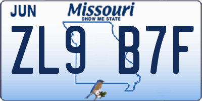 MO license plate ZL9B7F