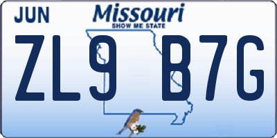 MO license plate ZL9B7G