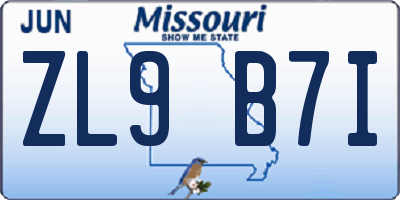 MO license plate ZL9B7I