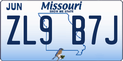 MO license plate ZL9B7J