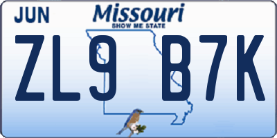 MO license plate ZL9B7K