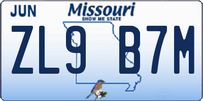 MO license plate ZL9B7M