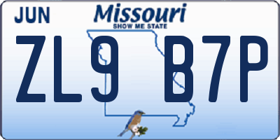 MO license plate ZL9B7P