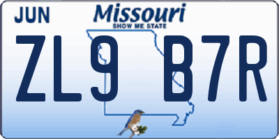 MO license plate ZL9B7R