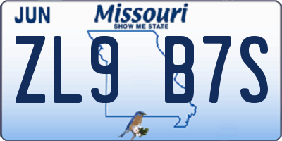 MO license plate ZL9B7S