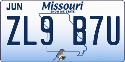 MO license plate ZL9B7U