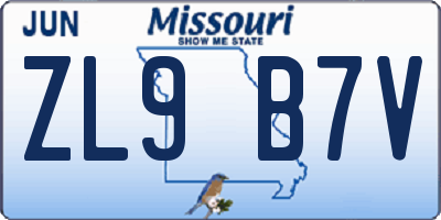 MO license plate ZL9B7V